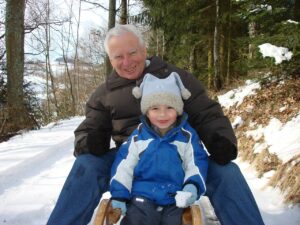 grandfather, grandson, toboggan